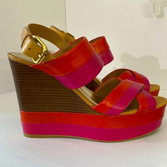 Coach Color Block Platform Sandals Orange Pink Stripe - Picture 12 of 12